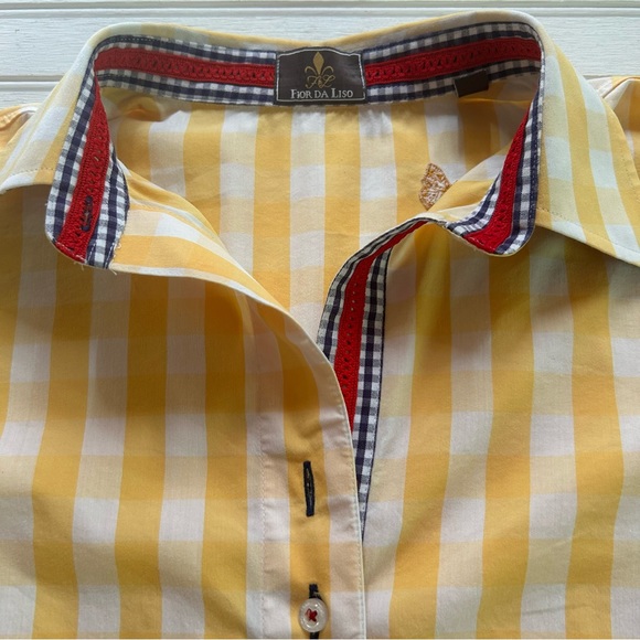 Fior Da Liso ~ Veronica Tailored Gingham Check Long Sleeve Button Front 8 Blouse - Picture 3 of 16